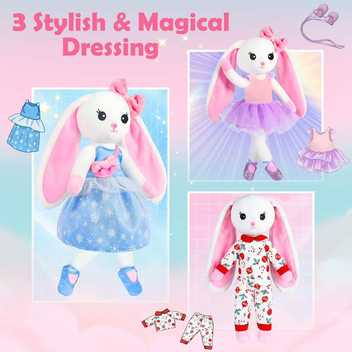 Ballerina Bunny Doll, Ballet Stuffed Animal Dress Up Toys for Girls 3-8