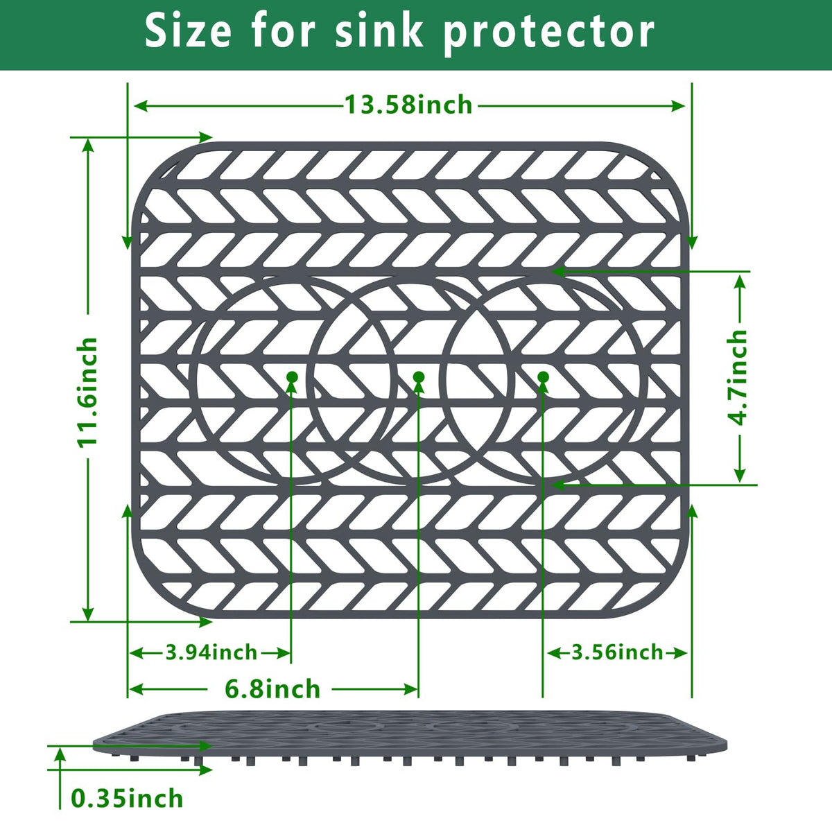 GUUKIN Sink Protectors for Kitchen sink, 13 5/8" x 11 5/8" Folding Non-slip Silicone Mat Grid for Bottom of Farmhouse Stainless Steel Porcelain Sink with 3 Reserved Holes