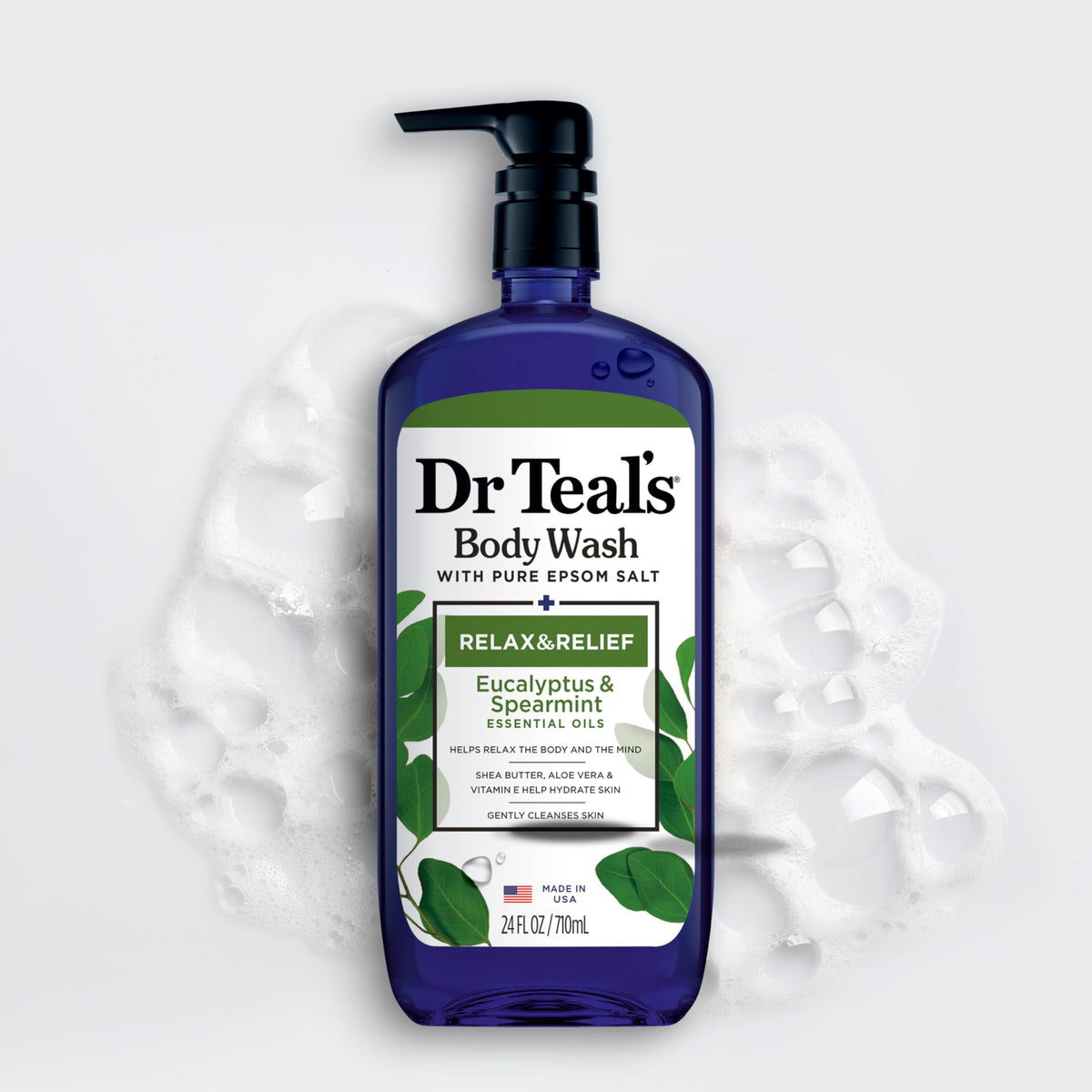 Dr Teal's Body Wash with Pure Epsom Salt, Relax & Relief with Eucalyptus & Spearmint, 24 fl oz (Pack of 4)