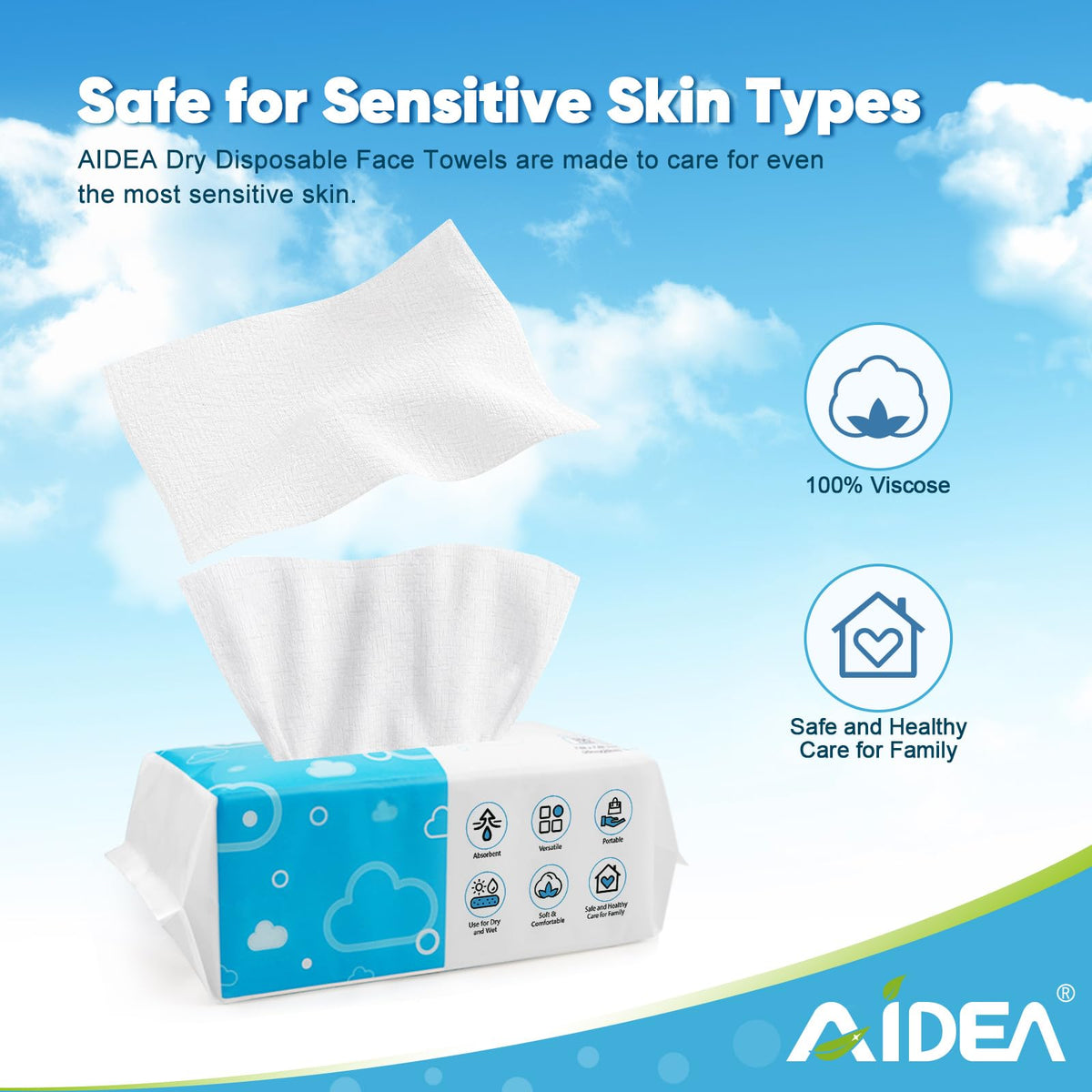AlDEA Face Towels Disposable-600Ct, Face Towelettes for Sensitive Skin