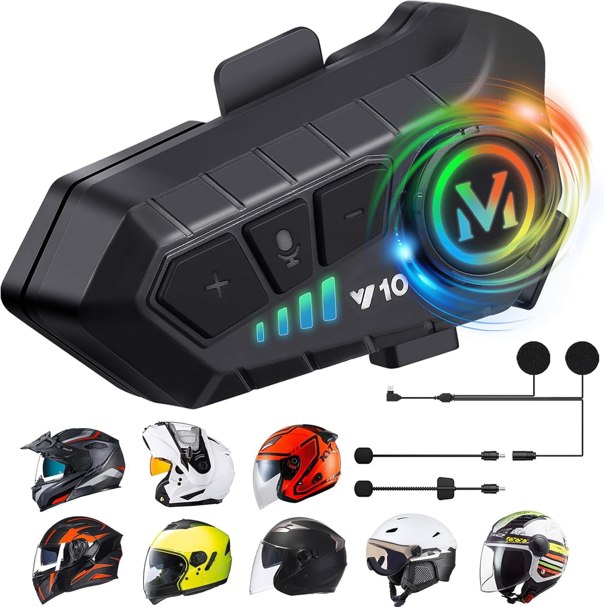FEYA Motorcycle Helmet Speakers High Battery Life Helmet Headphone IPX6 Automatic Answer/Call Music Control/Intelligent Noise/Wake up Siri, 2 Different Types of Mic - Compatible with All Helmets