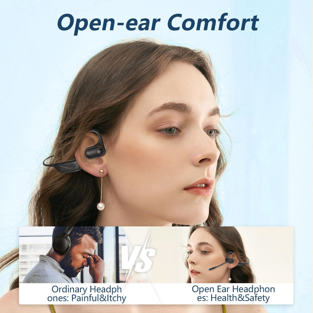 BANIGIPA Bluetooth 5.4 Headset with Microphone, Open Ear Headphones w/Mic, Wireless Earphones Noise Cancelling for HD Calling, Mute Button, Light & Comfortable Headset for Working Office Meeting-15H