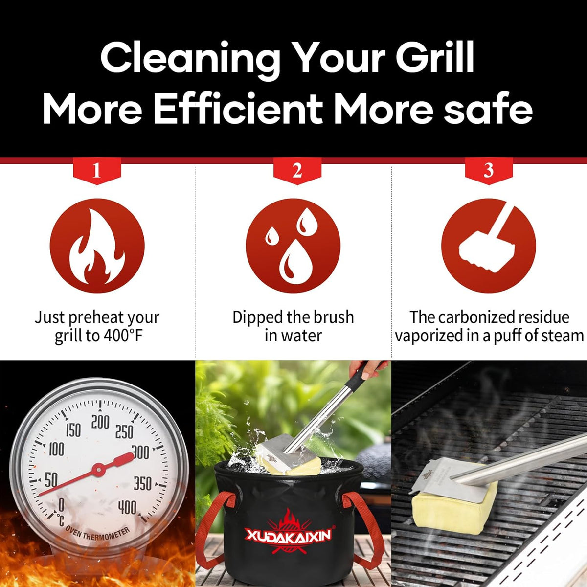 Grill Brush Bristle Free,BBQ Replaceable Scraper Cleaning Head,Safe Grill Accessories for Cast Iron Grates/Porcelain/Weber Gas/Charcoal Grill,Grill Brush for Outdoor Grill-Yellow