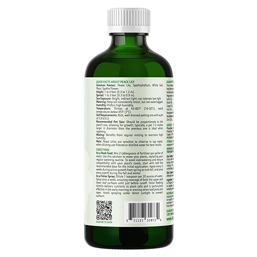 Peace Lily Fertilizer: 3-1-2 Liquid Fertilizer with Essential Micronutrients - The Ultimate Food for Spathiphyllum, Perfect for Indoor Plants (8 OZ)