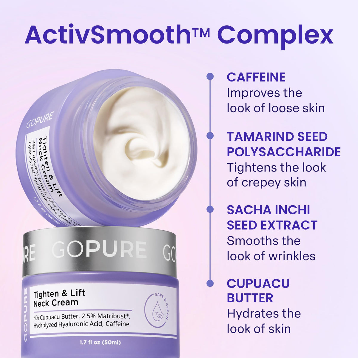 goPure Tighten & Lift Neck & Chest Moisturizer Cream for Visibly Firming, Tightening and Lifting the Look of Wrinkles & Crepey Skin, 1.7oz
