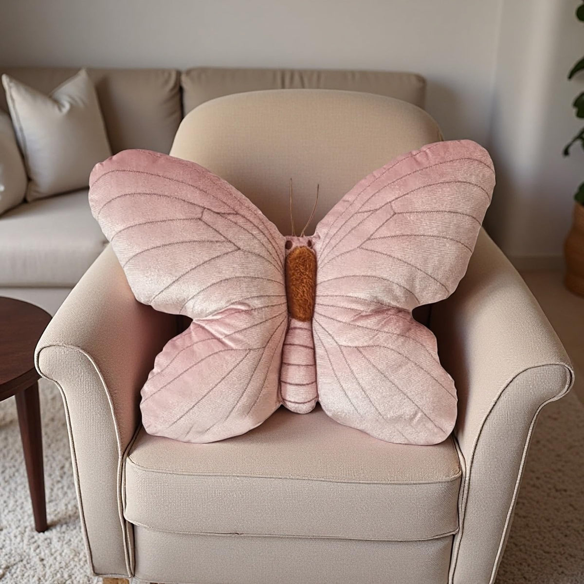 Karoeiwa Butterfly Pillow Cute Butterfly Decorative Throw Pillows 15.5 x 11.8 inch for Women Room Home Garden Sofa Couch Pink