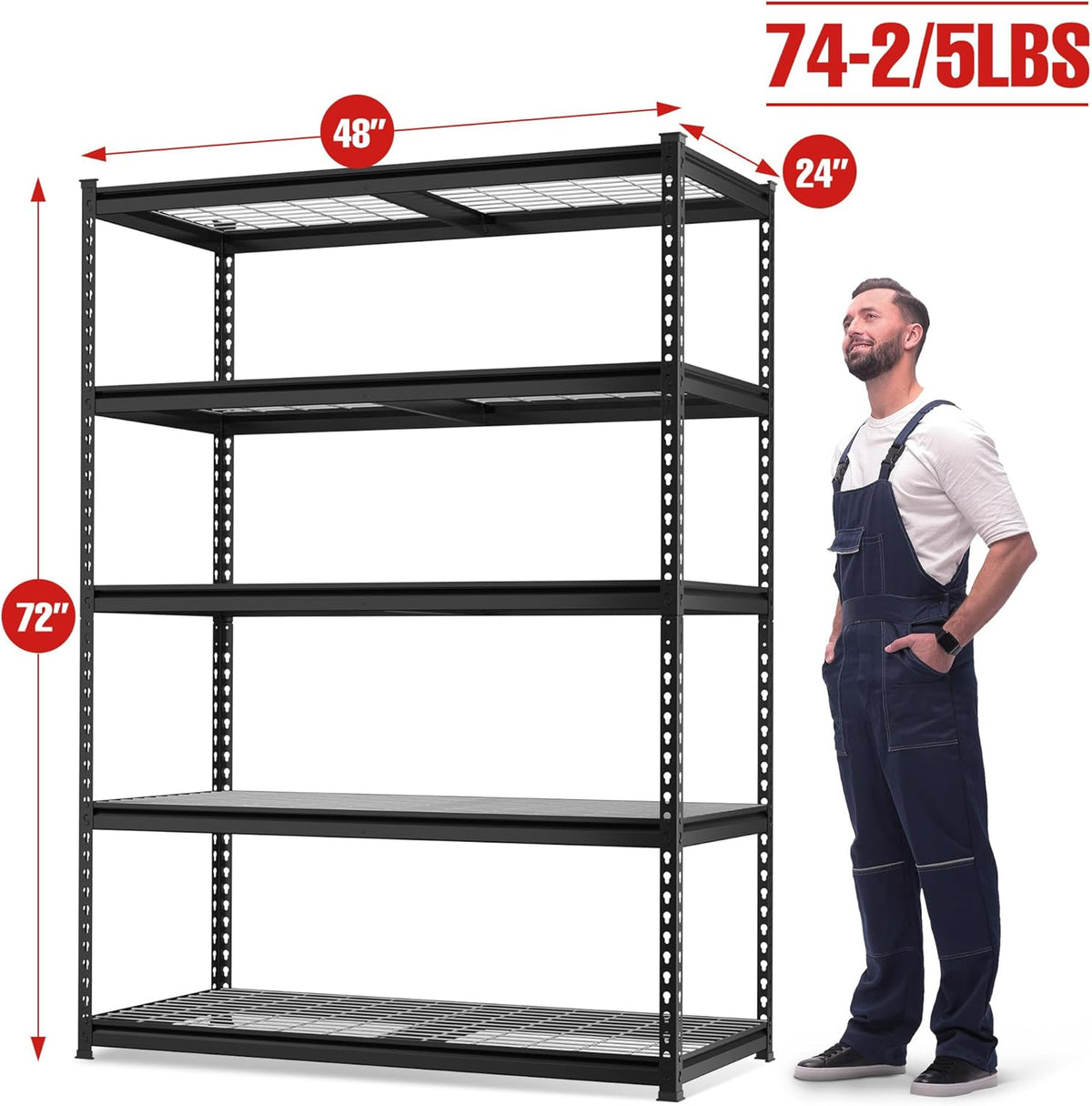 WORKPRO 4000LBS Heavy Duty Shelving, 48”W x 24”D x 72”H, 5-Tier Storage Shelves, Adjustable Metal Shelving, Garage Shelving for Basement, Warehouse, Workshop, 10 Pack