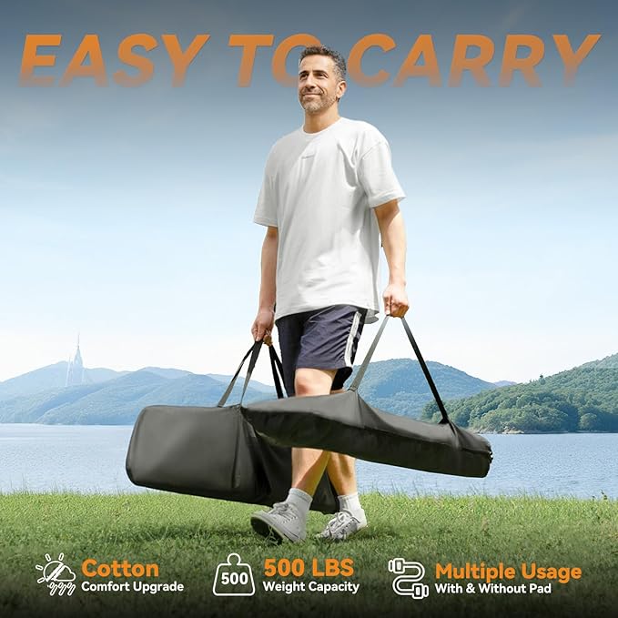 2 Person Outdoor Hammock with Stand, Cotton Rope Hammock with Polyester Pad, Adjustable Steel Frame, Portable with Carrying Bag – for Patio, Backyard, Garden, Beach, Cloud-Gray