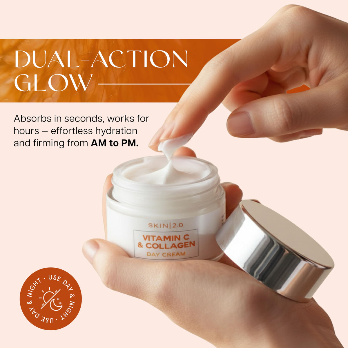 Skin 2.0 Vitamin C & Collagen Face Moisturizer – Anti Aging Day & Night Cream for Smooth & Radiant Skin, Firms & Restores Dull Complexion – Dermatologist Tested, Korean Skin Care Set, Vegan – Duo Pack