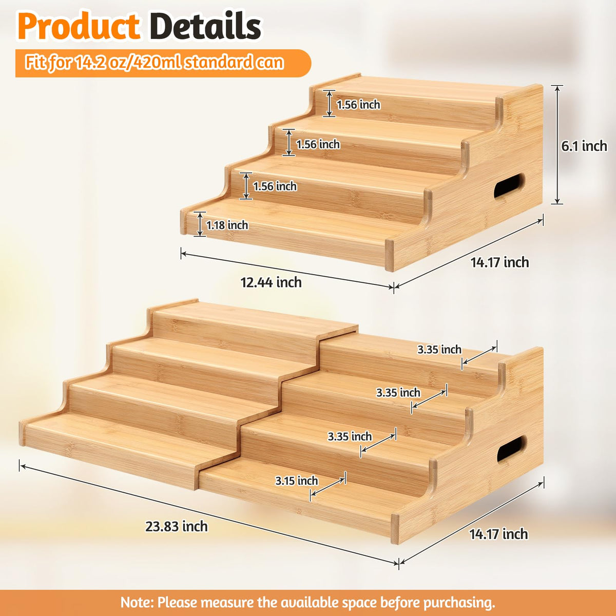 Aclema 4-Tier Bamboo Expandable Can Rack Organizer for Pantry 32 Cans