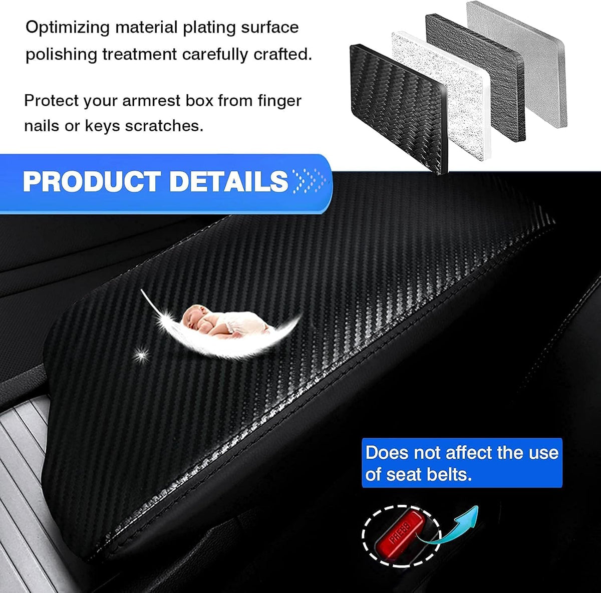 Autorder Center Console Cover for Hyundai Sonata 2020 2021 2022 2023 Accessories Carbon Fiber Armrest Cover Anti-Scratch Middle Console Pad Leather Armrest Protector