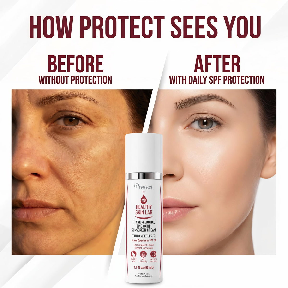 Healthy Skin Lab Protect Tinted Moisturizer SPF 50, Sheer Universal Tint, Lightweight Hydrating Mineral Sunscreen for Face, Hyaluronic Acid, Broad-Spectrum Daily SPF, Dermatologist-Tested, 1.8 oz