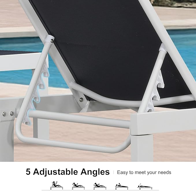 PURPLE LEAF Outdoor Chaise Lounge Set Staight Legs Adjustable Sunbathing Recliner with Side Table for Poolside Beach Outside Patio Aluminum Chaise Lounger Navy Blue