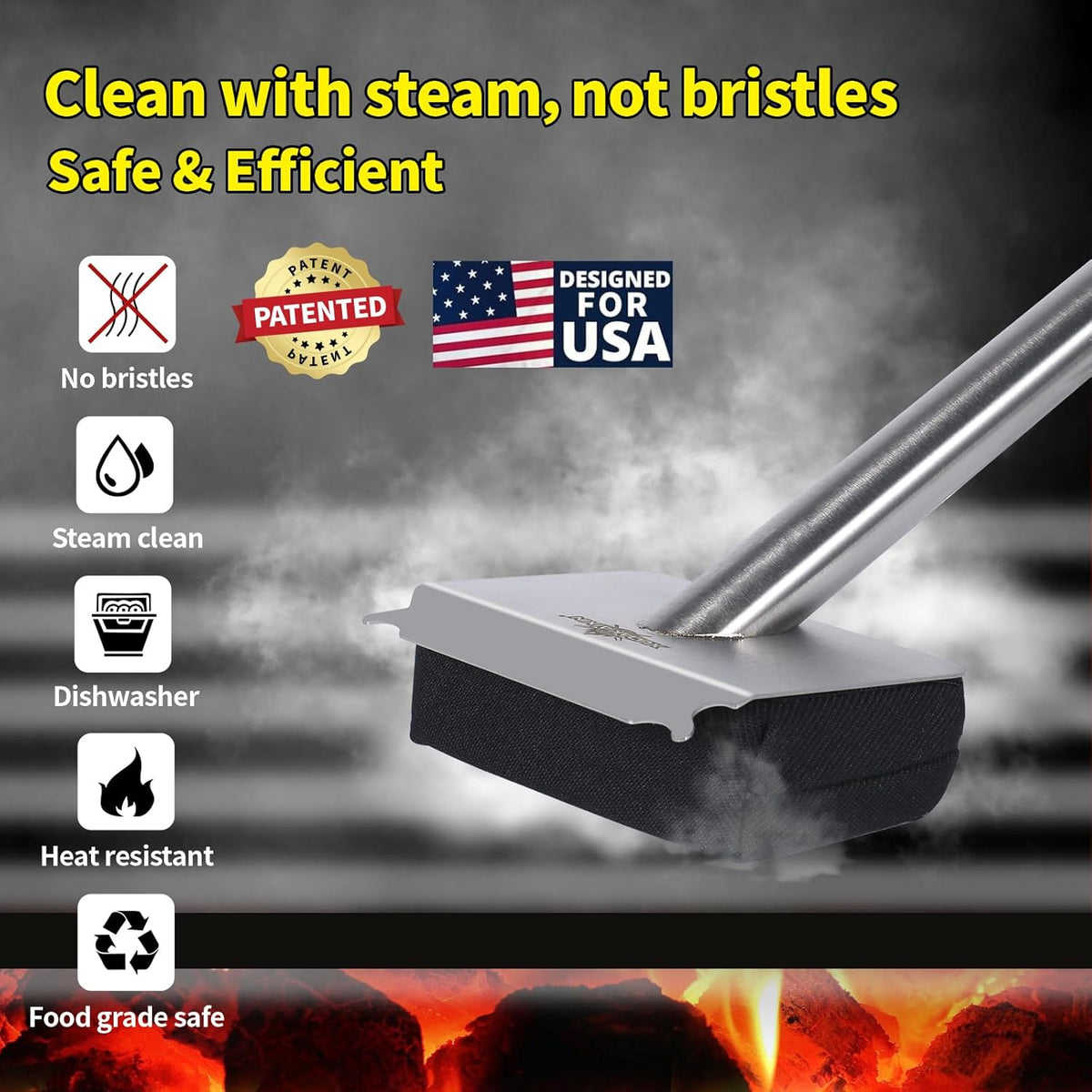 Grill Brush Bristle Free,(Only Replaceable Cleaning Head No Grill Brush)-Black