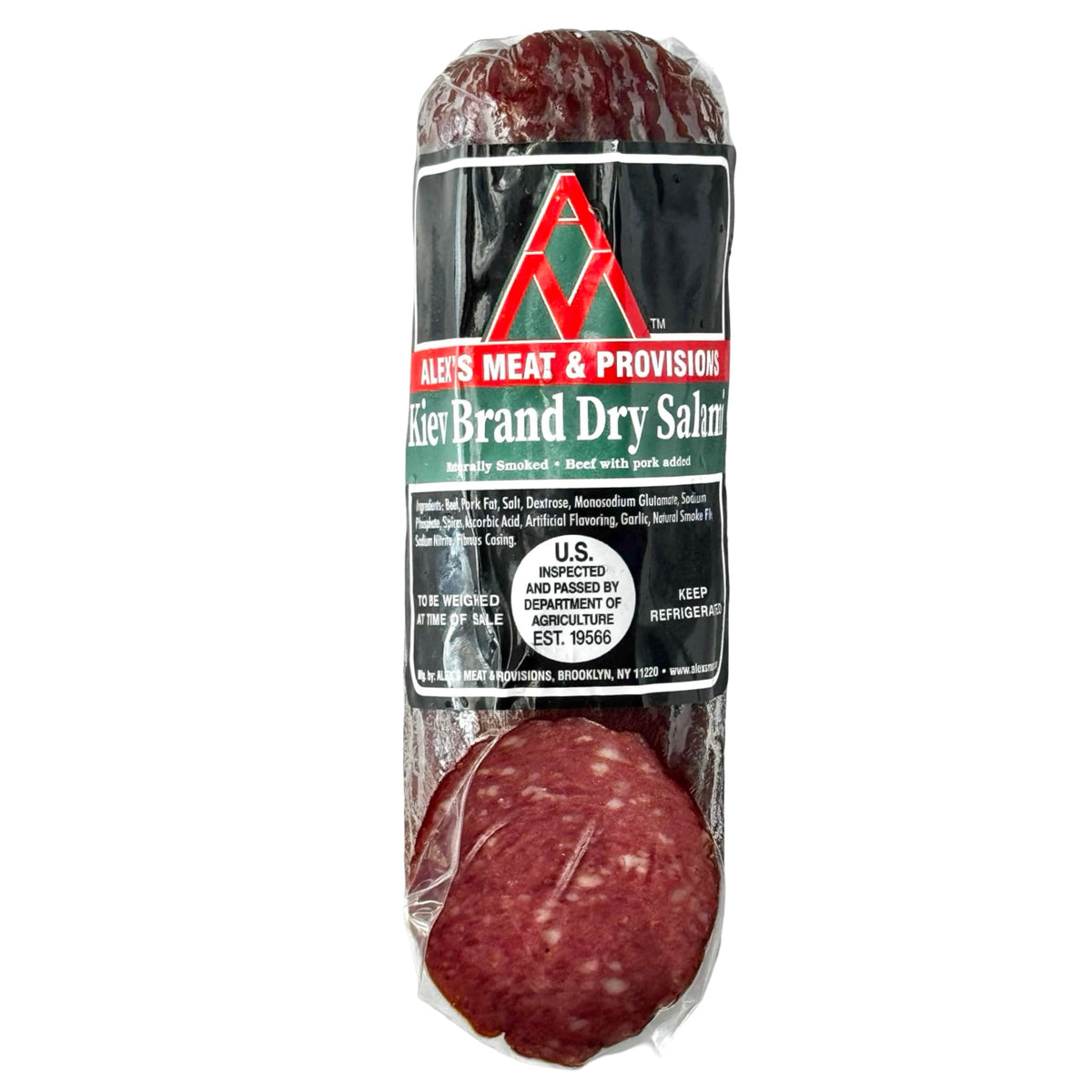 Alex’s Meat - Kiev Brand Dry Salami Chunk - Traditional Eastern European Air-Dried Sausage, Bold Flavor, Coarse-Cut, Ready to Slice, Perfect