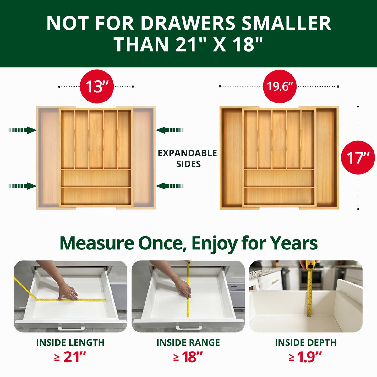 ROYAL CRAFT WOOD Luxury Bamboo Kitchen Drawer Organizer for Kitchen Organization - Silverware Organizer, Utensil Holder & Cutlery Tray Drawer Dividers for Flatware Silverware Storage, 9 Slot, Natural