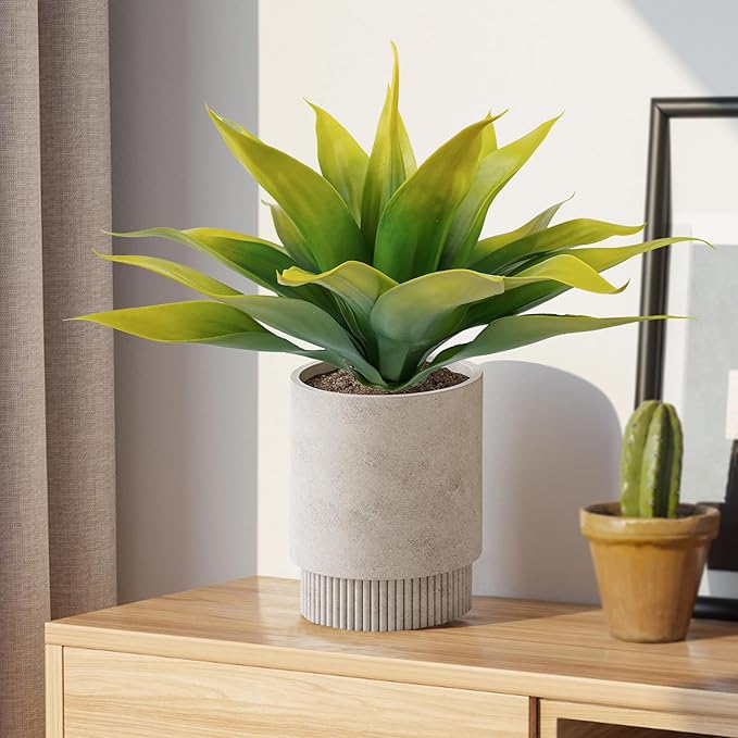 Artificial Agave Plants,Large UV Resistant Fake Agave Planters for Indoor and Outdoor Decorating Tropical Plant Succulents Greenery Indoor Decor (2Pack,22" Yellow)