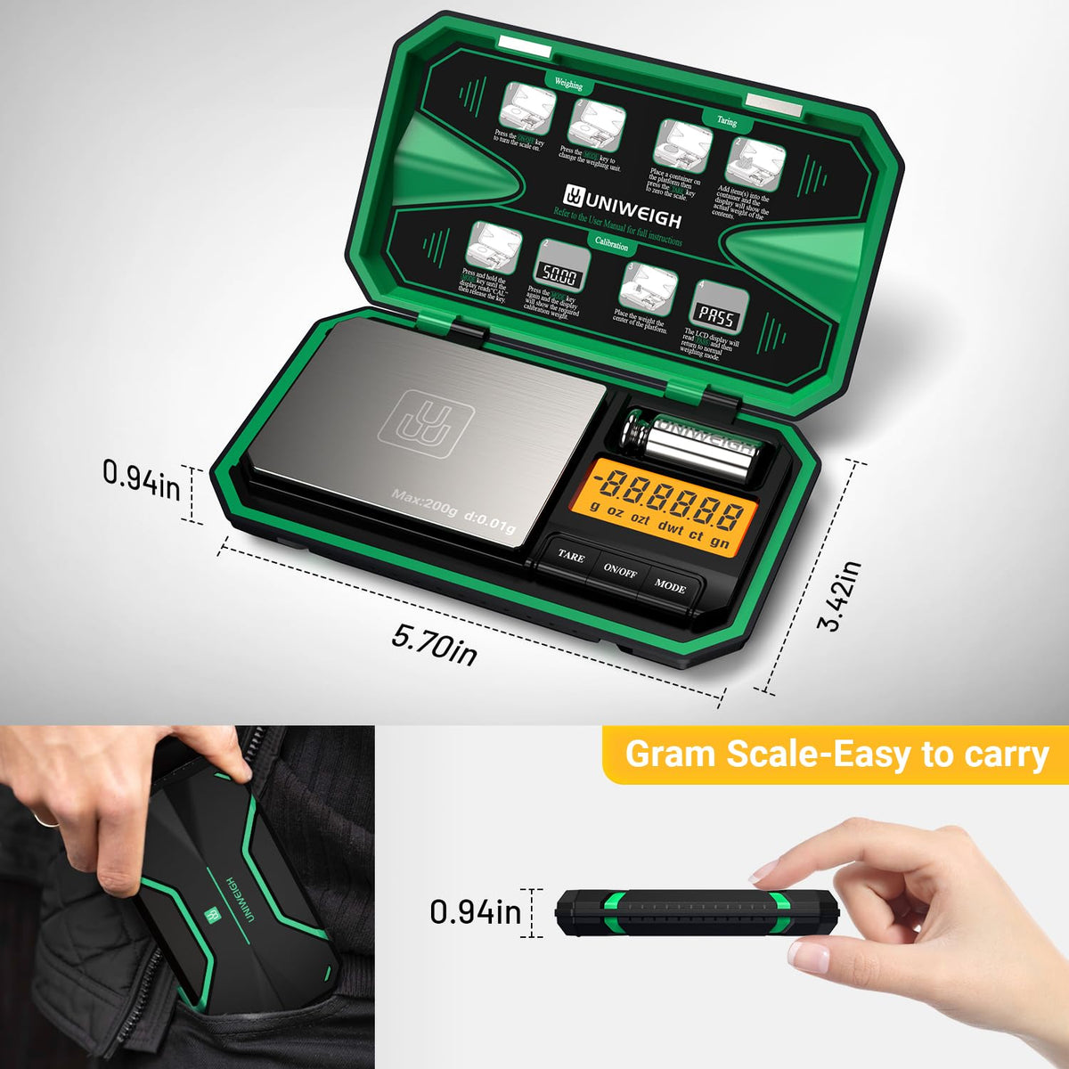 UNIWEIGH Digital Pocket Scale Precision 200g/0.01g Scale Grams Ounces