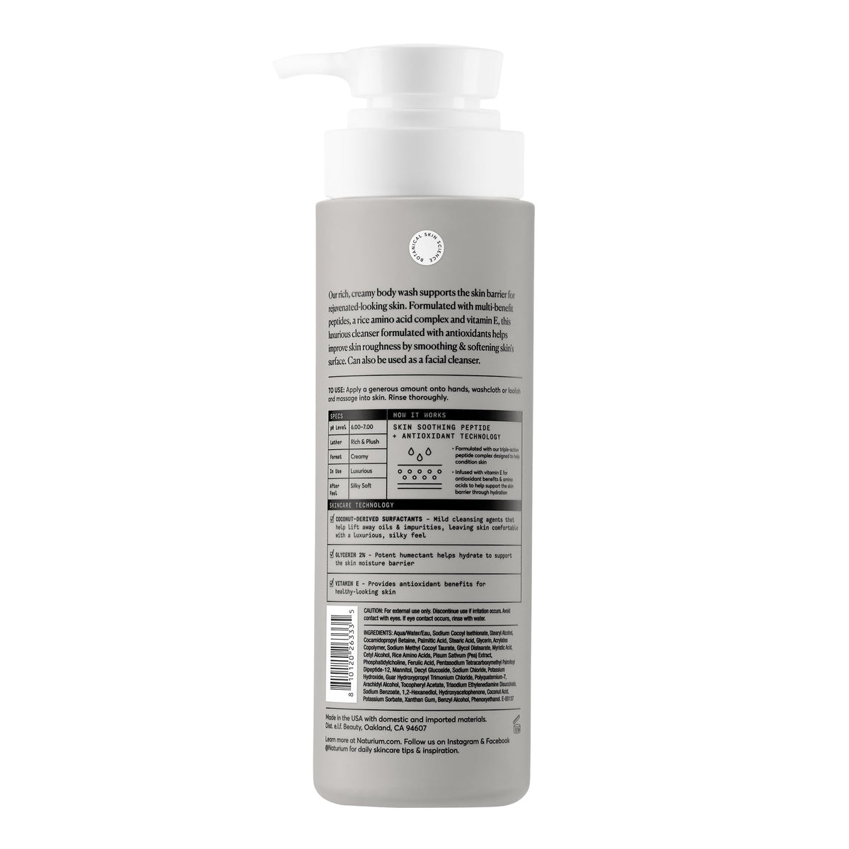 Naturium Multi-Peptide Advanced Body Wash, Rejuvenate, Cleanse & Smooth, with Rice Amino Acids & Vitamin E, 500 mL / 16.9 fl oz