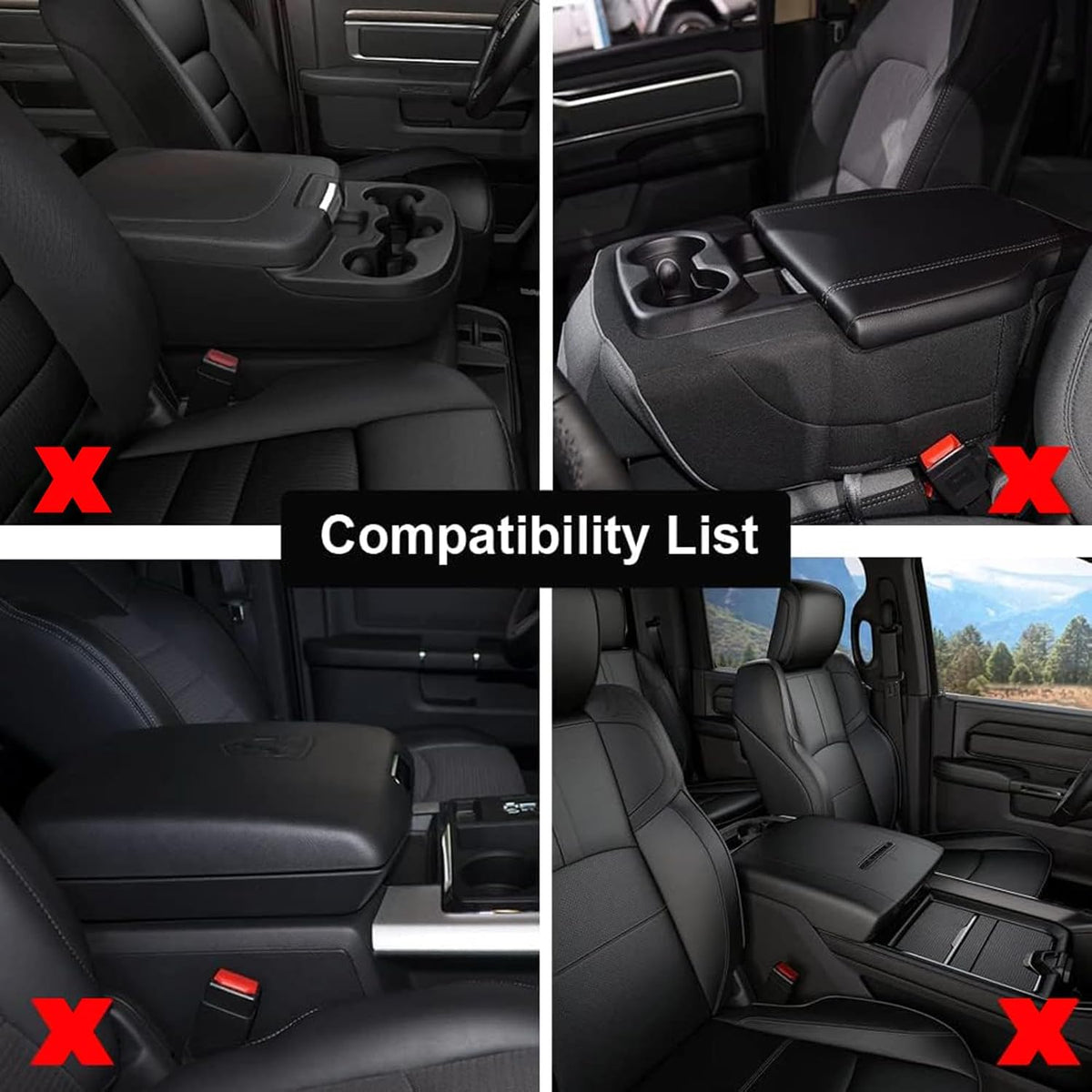 GIANT PANDA Custom Fit Center Console Cover for Dodge RAM 1500 2500 3500 2002 2003 2004 2005 2006 2007 2008 2009 2010 2011 2012 with Jump Seat - Neoprene Armrest Center Cover - Full Protection-Black