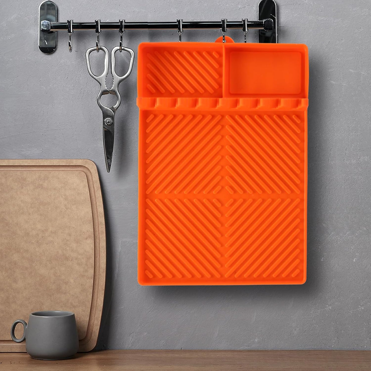Griddle Mat Barbeque Grill Accessories Tools for Blackstone, Side Shelf Mat Grill Pad for Outdoor Grill Kitchen Counter Spatula Silicone Mat with Drip Pad for Kitchen, Cooking, Countertop (Orange)