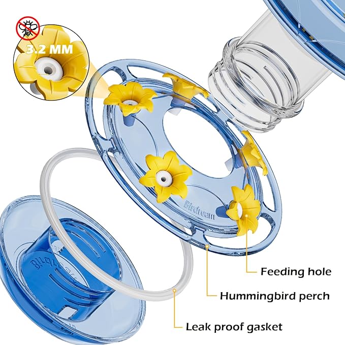 Birdream Hummingbird Feeder for Outdoors Hanging 40oz 10 Feeding Ports, 2 Pack Humming Bird Feeder with Ant Moat Brush Leak Proof - Blue