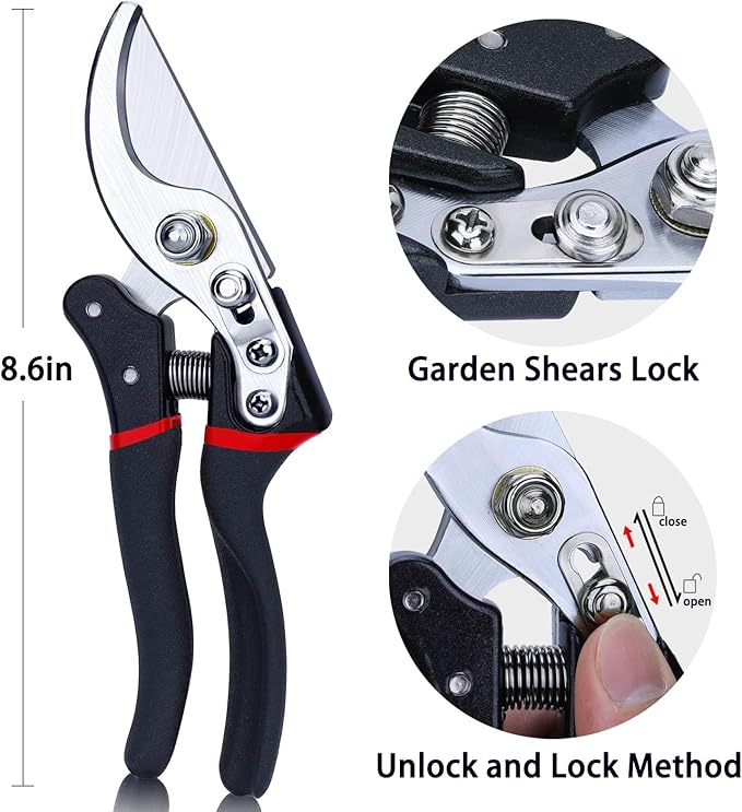 Kynup Pruning Shears for Gardening, Garden Shears Heavy Duty, Cutting Shears Pruners, Hedge Clippers, Rose Pruning Shears, Hand Clippers Gardening (Red Black)