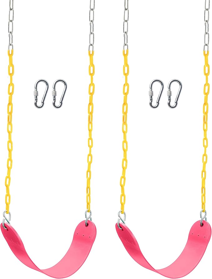 TURFEE 2 Packs Heavy Duty Swing Seat, Swing Set Accessories Replacement with 4 Snap Hooks for Kids Outdoor Play Playground, Trees, Swingsets, Playground(Pink)
