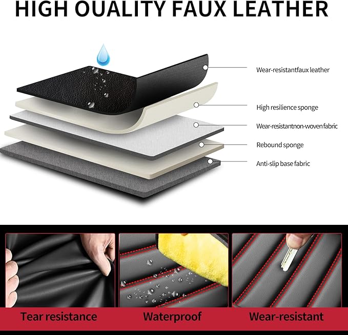 Fit Sonata Car Seat Covers for Hyundai Sonata 2004-2024 2025 2026- Upgraded Premium Waterproof & Breathable Leather, Airbag Compatible, All-Weather Seat Cushion Protector (Full Set, Black+Red)