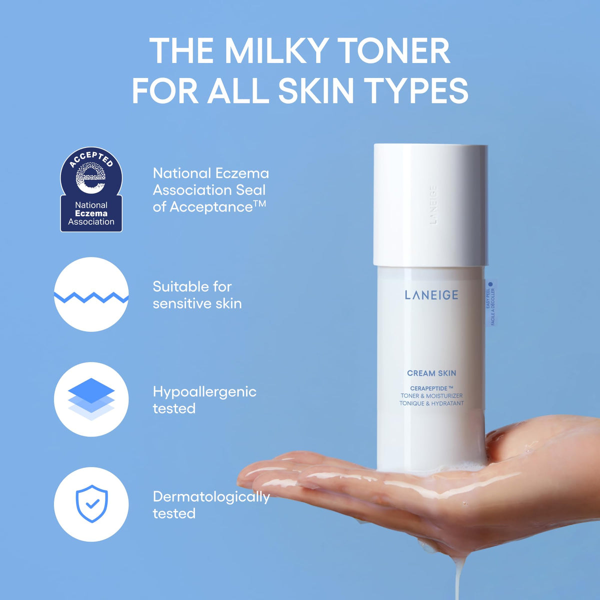 LANEIGE Cream Skin Face Hydrating Milky Toner: Lightweight Refillable Korean Toner & Moisturizer with Ceramides & Peptides for Soothing Hydration & Barrier Support | Korean Skin Care, 170 ml