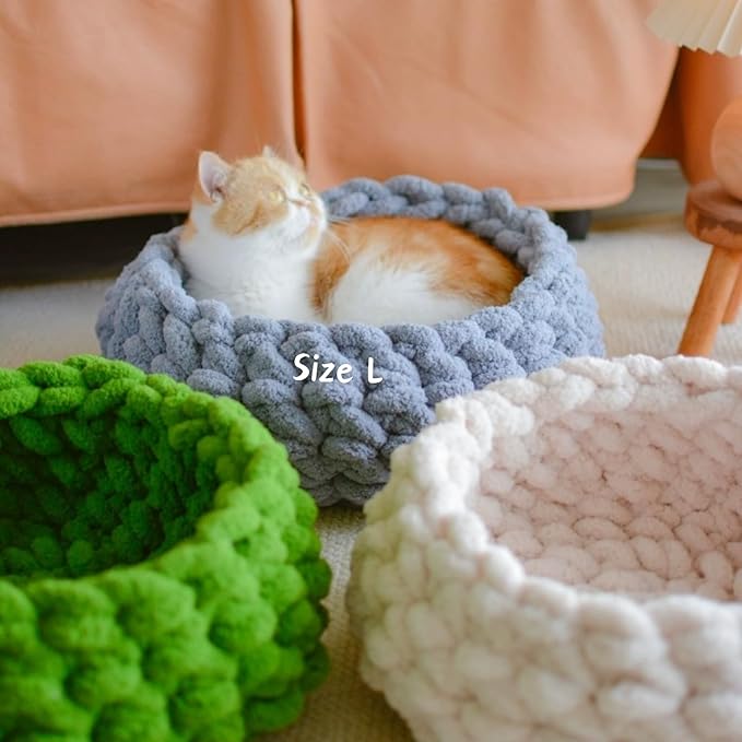 Cat Nest Bed – Premium Handwoven Washable Extra Soft Round Cave House for Indoor Kitten & Kitty, Small & Large (MapleLeaf Red,Large)
