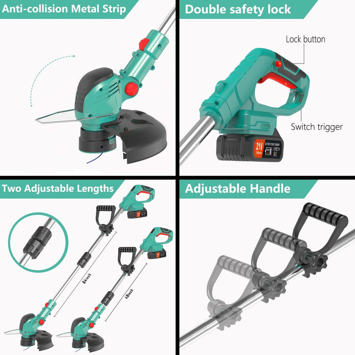 Weed Wacker Battery Operated 21V 2000mAh, 3-in-1 Weedeaters Cordless Brush Cutter Edger Lawn String Trimmer, with 4 Types Blades, 1 Battery, 1 Charger