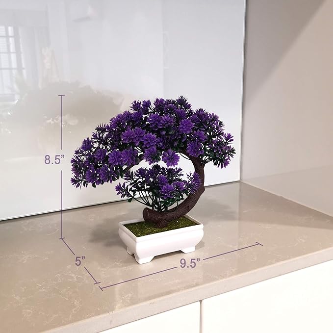 Small Artificial Plants Greenery Desktop Bonsai - Purple Plastic Fake Plants for Home Decor Indoor Bookshelf Office Desk Bathroom Room Decor, Tall 8.5"