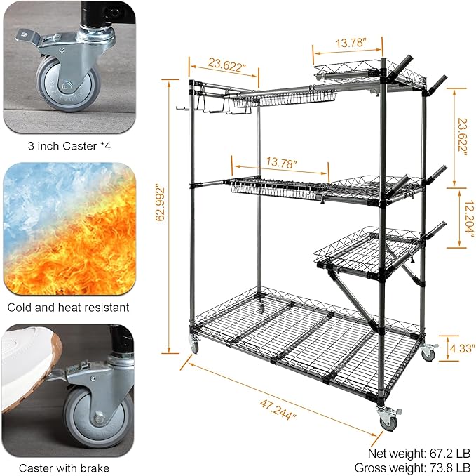 BIG Garden Tool Organizer with Wheels - Rolling Storage Rack - Multifunctional Cart