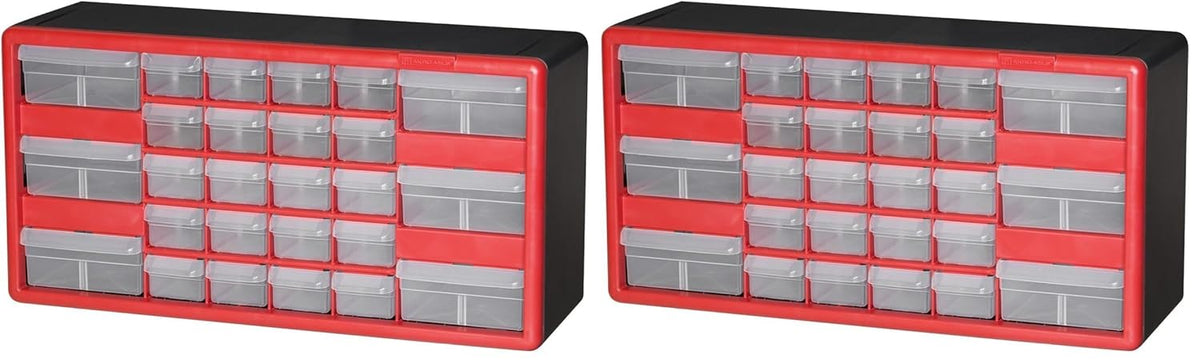 Akro-Mils 26-Drawer Plastic Drawer Storage Cabinet for Garage Organization, Bead Organizer, Building Bricks Storage, Teacher Toolbox, Makeup Organizer, 20-Inch W x 6-Inch D x 10-Inch H, 10126 Red