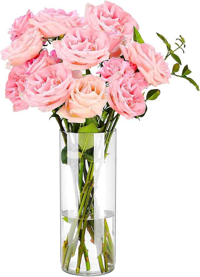 Clear Flower Vase, Non-breakable Vases, 5" W x 12" H, Acrylic Vase, Aesthetic Room Decor Cylindrical Modern Flower Vases for Table Centerpiece, Home Decor, Women Floral Arrangement Gift