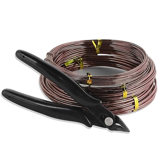Sanlykate Bonsai Wire Tool Kit with Cutter, 3 Roll Tree Training Wires 98 Feet Total, 1.0mm, 1.5mm, 2.0mm Anodized Aluminum Wire Set, Hold Plant Branches Trunks - Brown
