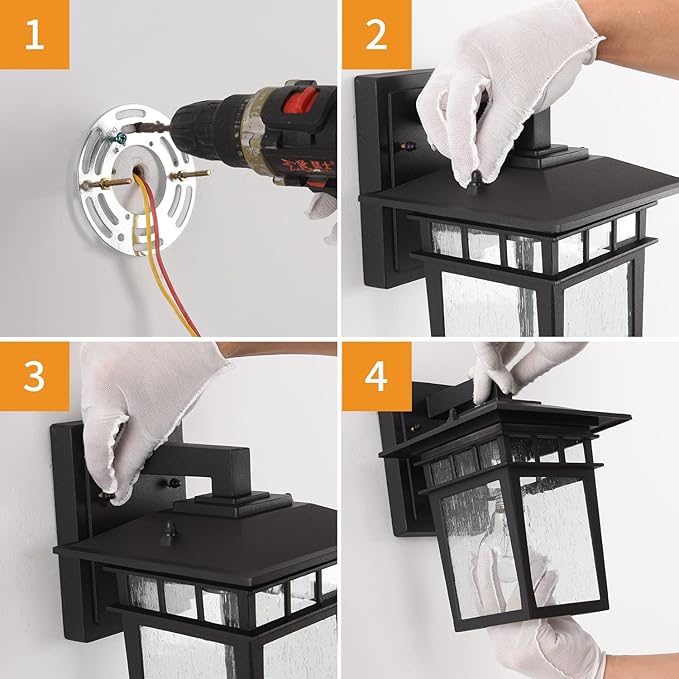 Outdoor Wall Lantern, Exterior Lighting Fixtures Wall Mount, 2 Pack Black Outdoor Sconce with Seeded Glass, Exterior Porch/Patio Lights for House Front Door Garage