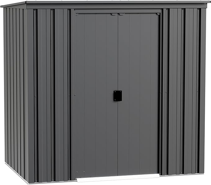 Cover It 6' x 4' Galvanized Steel Outdoor Storage Shed with Pent Roof and Lockable Sliding Doors, Weather-Resistant Steel Storage Shed for Backyards, Gray