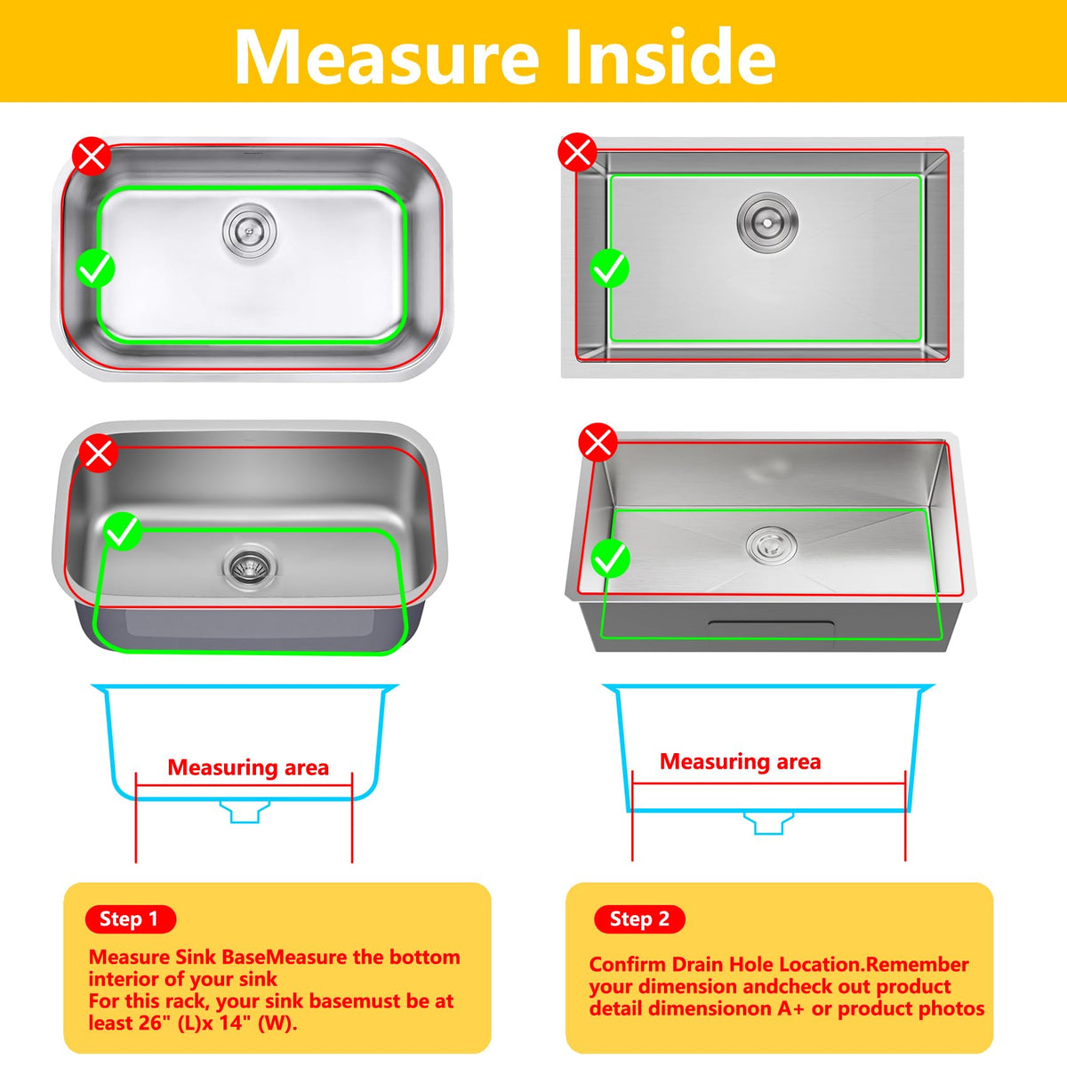 JOOKKI Sink Protectors for Kitchen Sink26"x14"Rear Drain kitchen Sink Mat