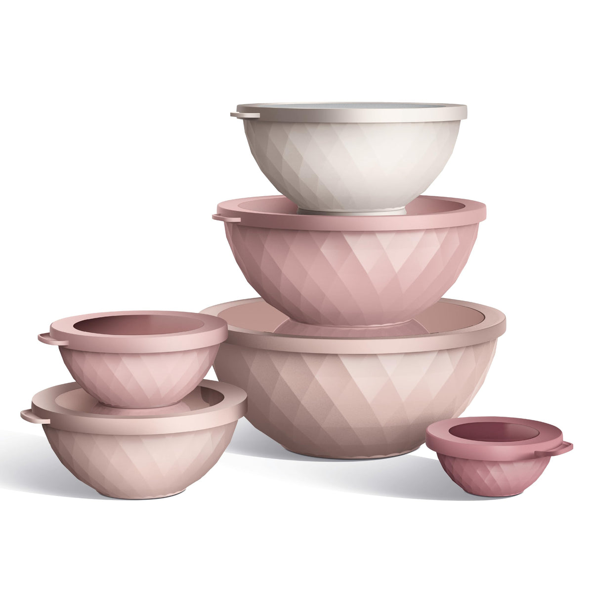 COOK WITH COLOR Mixing Bowls with Lids - 12 Piece Plastic Nesting Bowls Set includes 6 Prep Bowls and 6 Lids, Microwave Safe Mixing Bowl Set, Pink Diamond