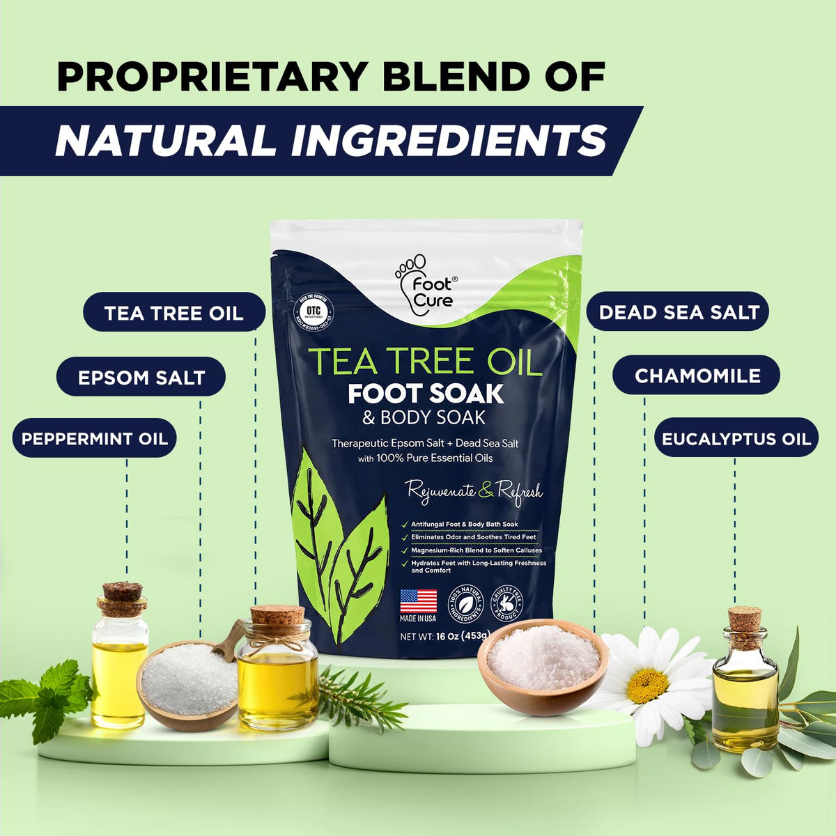 Tea Tree Oil Epsom Salt Foot Soak for Toenail Fungus Treatment, Tired Feet