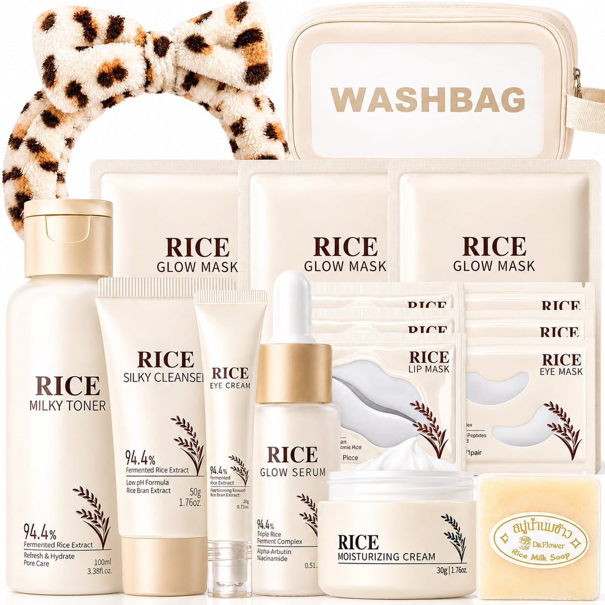 Korean Skin Care Set, 17PCS Rice Skin Care for Women & Girls,Korean Beauty