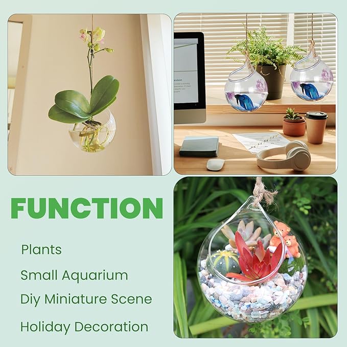 Ivolador Hanging Planter Glass Terrarium Container Air Plant Holder Succulents Globe Shape Home Garden Decor-4.7 Inches-3PCS