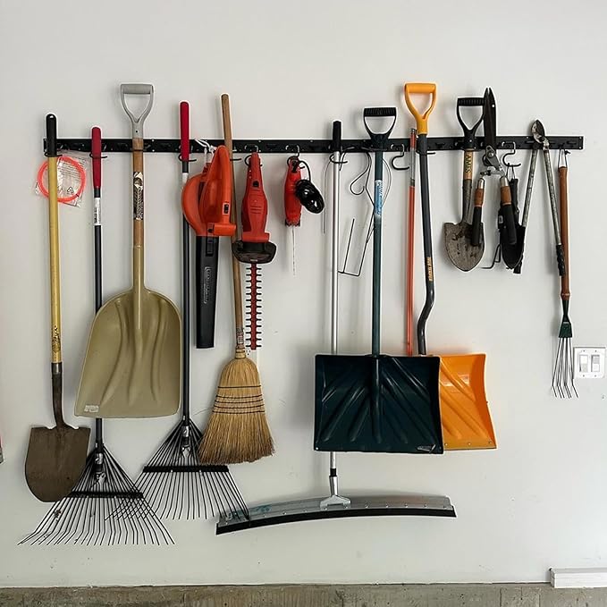 WellMade 64'' Adjustable Garden Tool Organizer, Garage Storage System with Hooks, Wall Mount Tool Organization Rack, Black