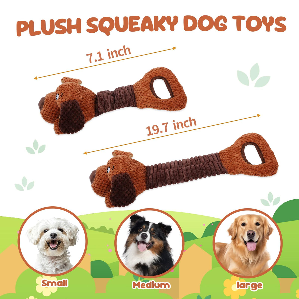 Interactive Tug of War Puppy Toy Squeaky Chew Toys Plush with Crinkle Paper