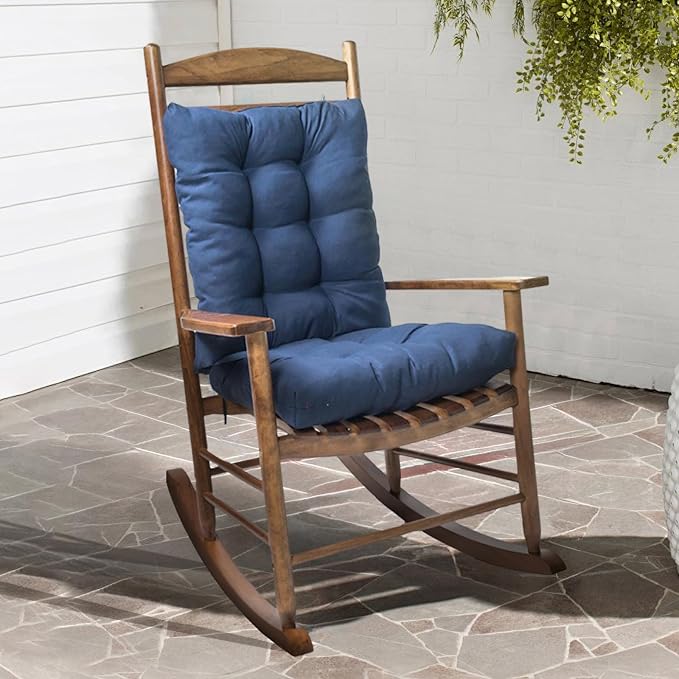 1 Pack Patio Chair Cushion, Rocking Chair Cushion with Ties Overstuffed Seat Back Cushion Pad for Outdoor Indoor Use, Blue
