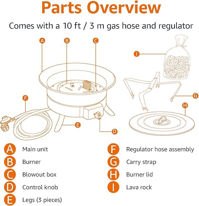 Amazon Basics Portable Propane Fire Pit, 19 inch Round Gas for Patio, 55,000 BTU Carry Strap