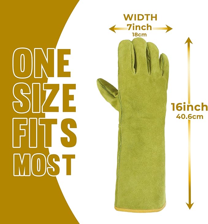 HANDLANDY Animal Handling Gloves, Bite Proof Cat Gloves, Ideal for Rose Pruning, Gardening, Falconry, Pet Grooming (Ginger yellow, 16 Inches)