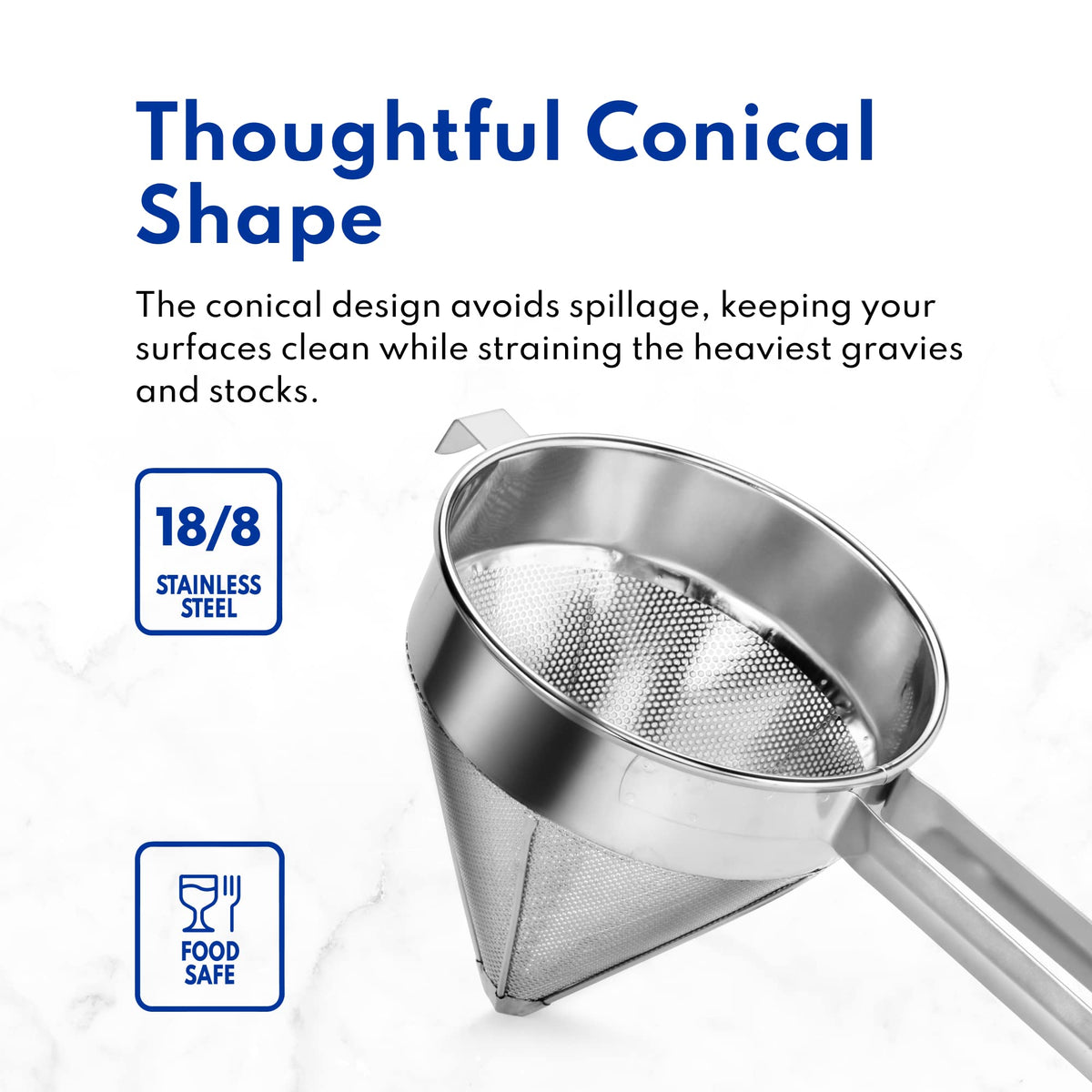 New Star Foodservice 34219 18/8 Stainless Steel China Cap Strainer, 7-Inch, Fine Mesh